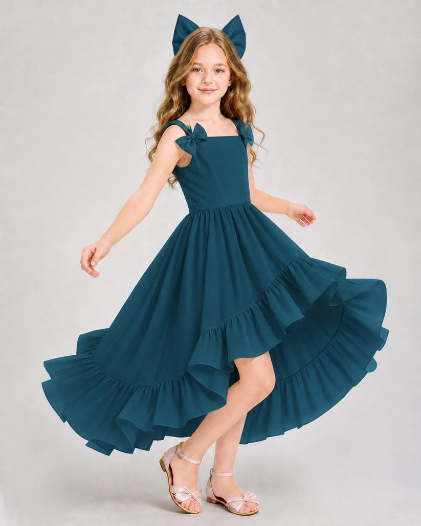 Teal Chiffon A-line Girls Formal Dress Front View