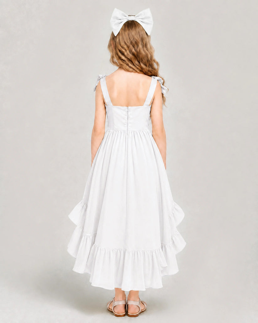 White Satin A-line Girls Formal Dress Back View
