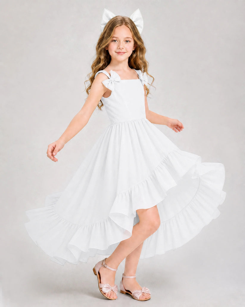 White Chiffon A-line Girls Formal Dress Front View