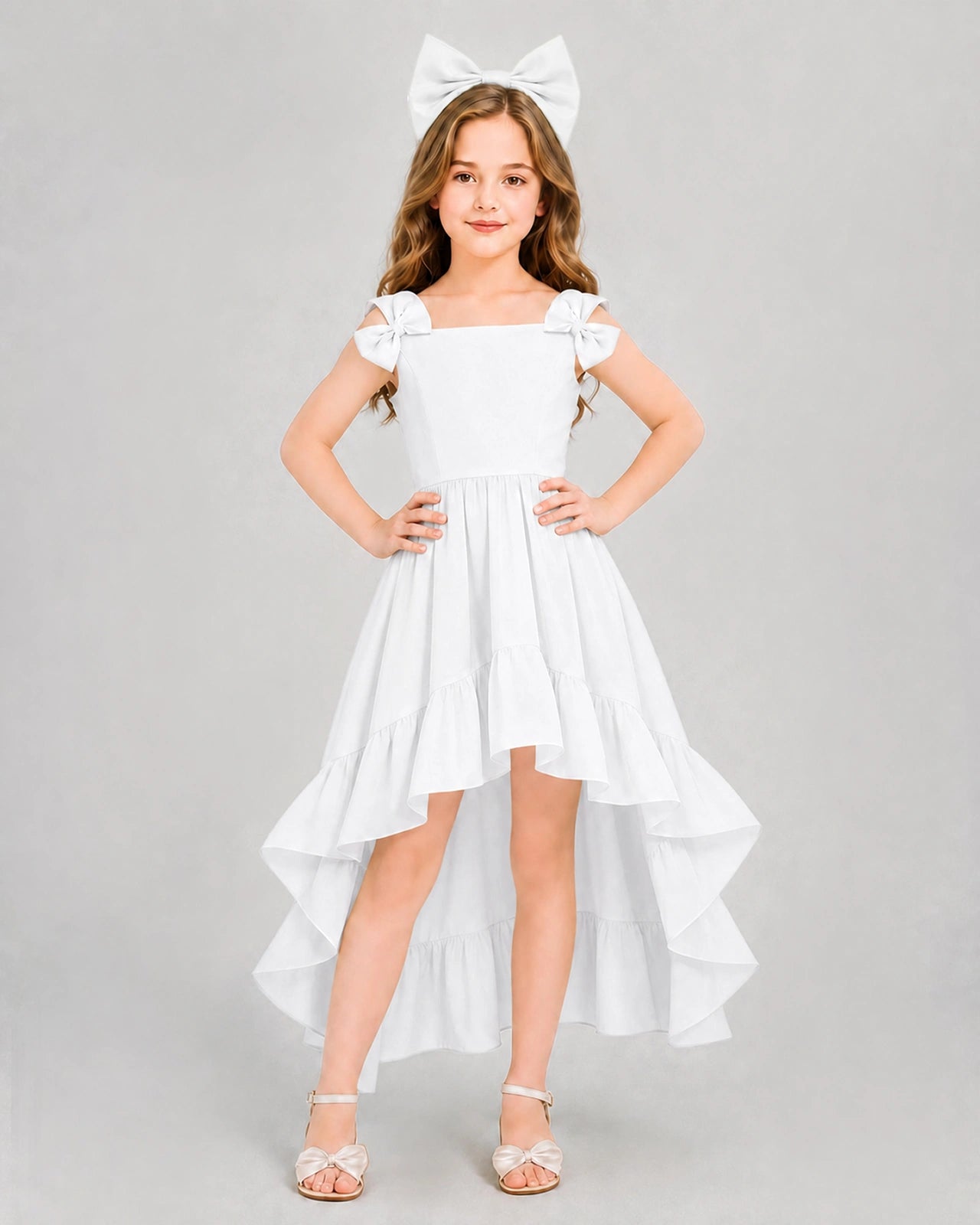 Dideyttawl Blush Pink Girl Formal Dress | Spaghetti Strap High Low Chiffon Gown