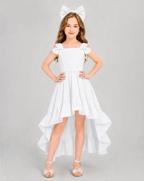 Dideyttawl Blush Pink Girls Formal Dress Spaghetti Strap High Low Chiffon Gown