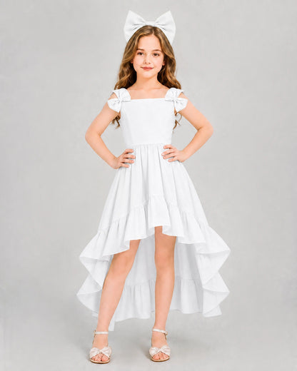 Dideyttawl Blush Pink Girl Formal Dress | Spaghetti Strap High Low Chiffon Gown