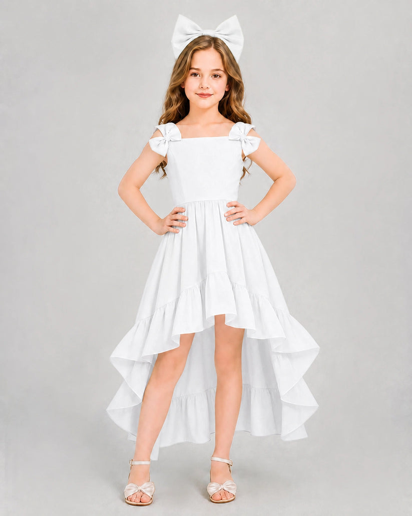 White Satin A-line Girls Formal Dress Front View