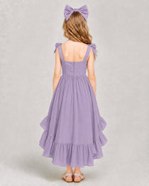 Dideyttawl Blush Pink Girls Formal Dress Spaghetti Strap High Low Chiffon Gown