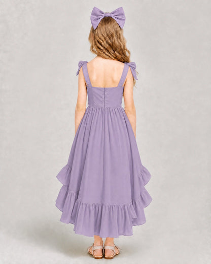 Dideyttawl Blush Pink Girl Formal Dress | Spaghetti Strap High Low Chiffon Gown
