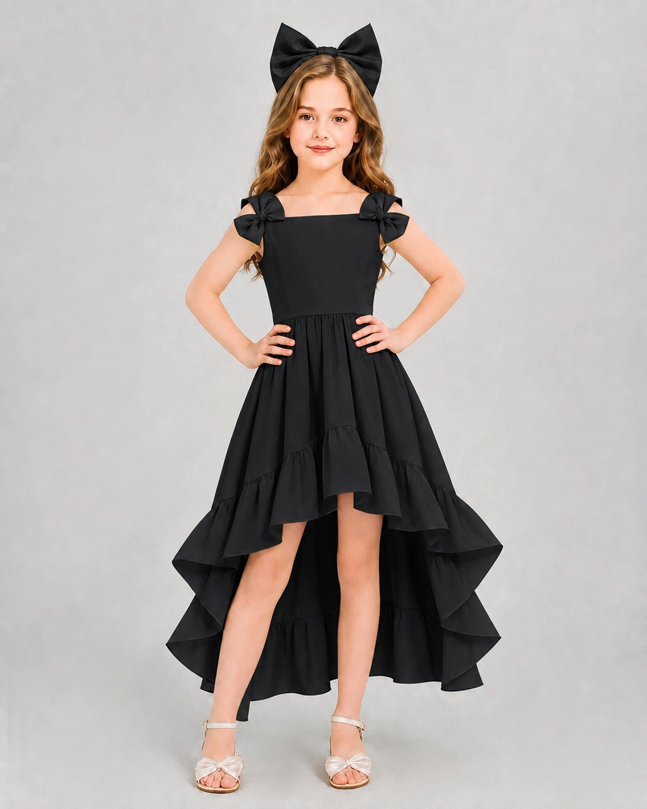 Dideyttawl Blush Pink Girl Formal Dress | Spaghetti Strap High Low Chiffon Gown