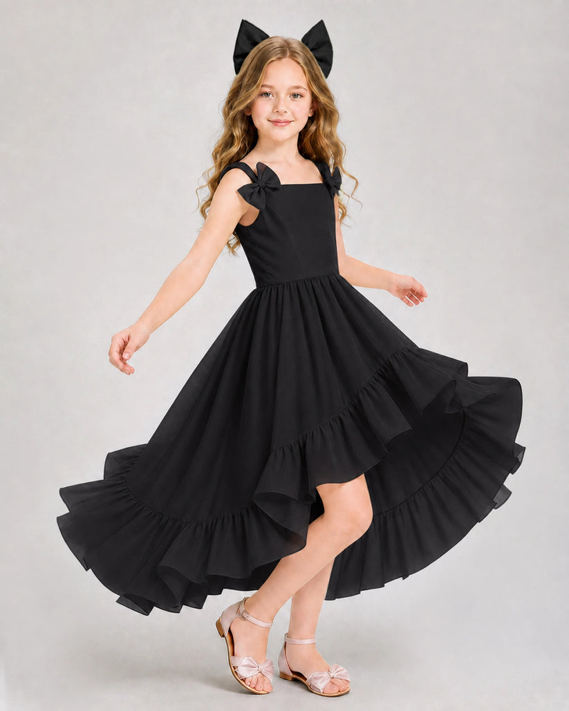 Black Chiffon A-line Girls Formal Dress Front View