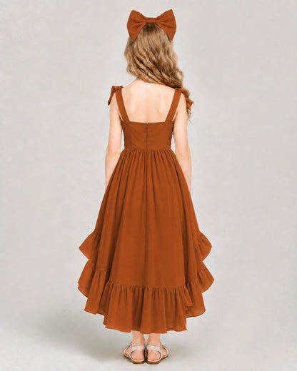 Dideyttawl Blush Pink Girl Formal Dress | Spaghetti Strap High Low Chiffon Gown
