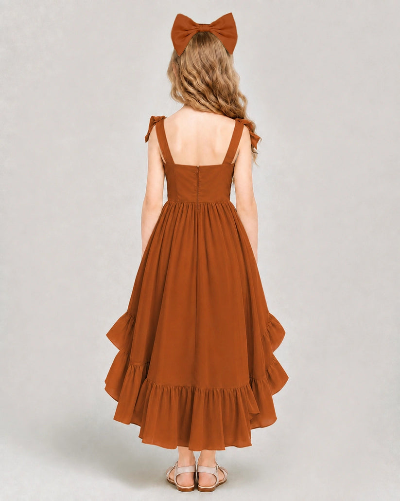 Burnt Orange Chiffon A-line Girls Formal Dress Back View