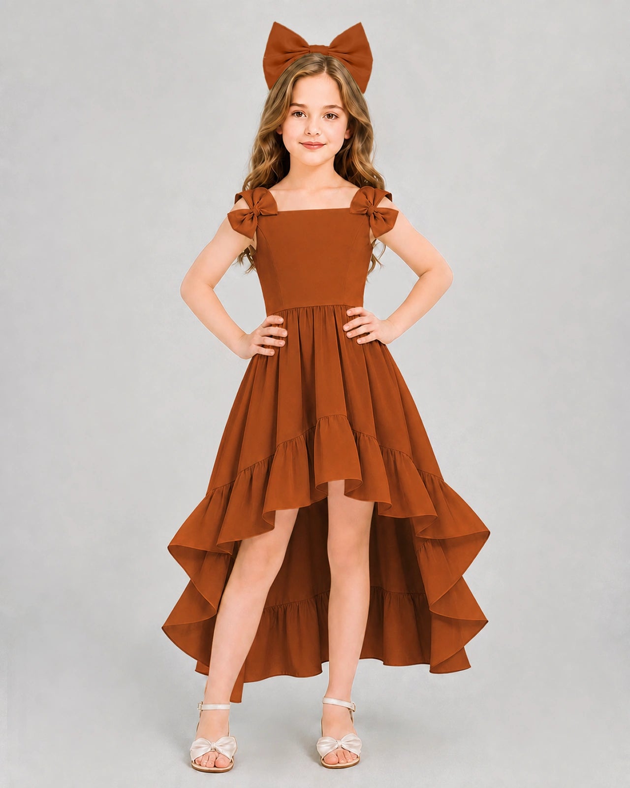 Dideyttawl Blush Pink Girls Formal Dress Spaghetti Strap High Low Chiffon Gown