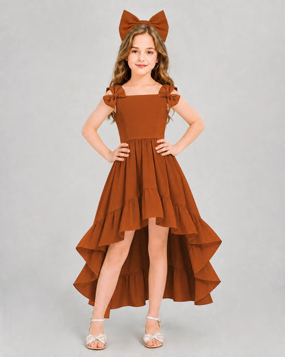 Dideyttawl Blush Pink Girl Formal Dress | Spaghetti Strap High Low Chiffon Gown