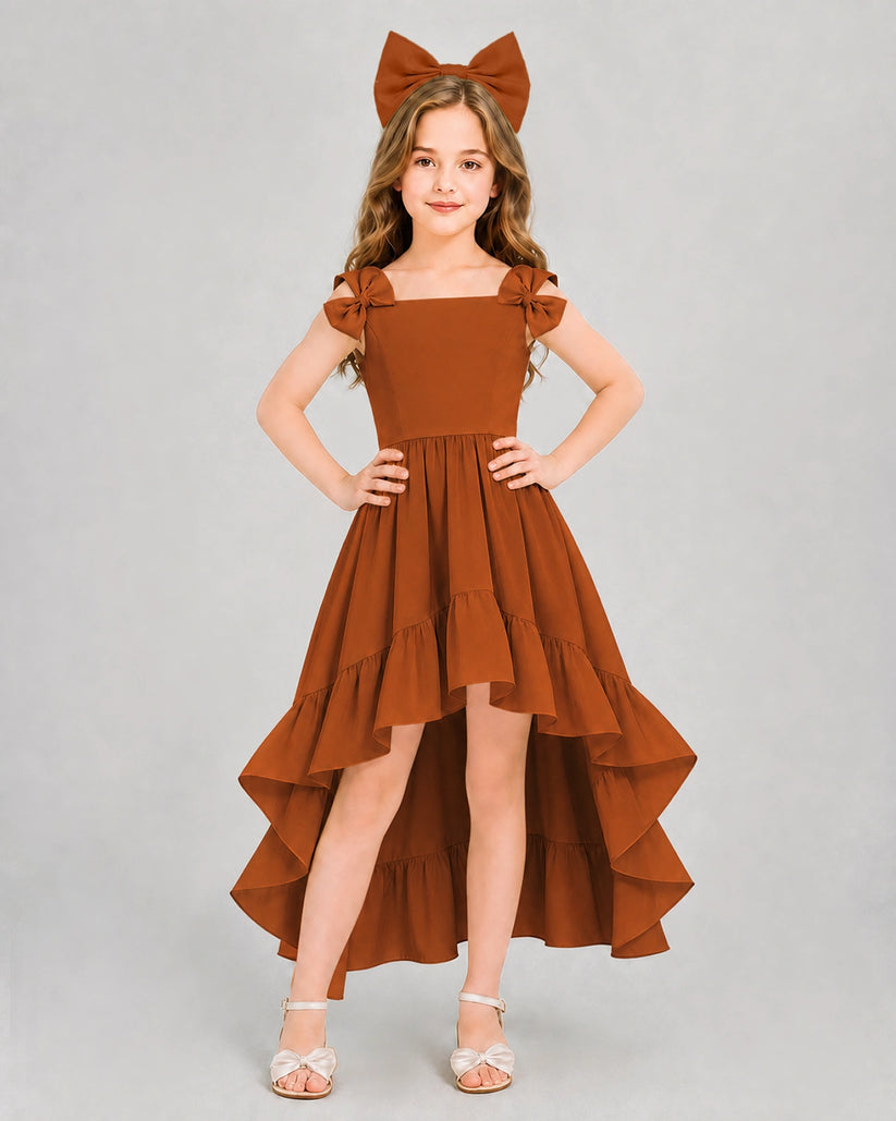 Burnt Orange Chiffon A-line Girls Formal Dress Front View