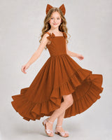 Burnt Orange Chiffon High-Low Girls Formal Dress Front View