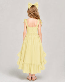 Dideyttawl Blush Pink Girls Formal Dress Spaghetti Strap High Low Chiffon Gown