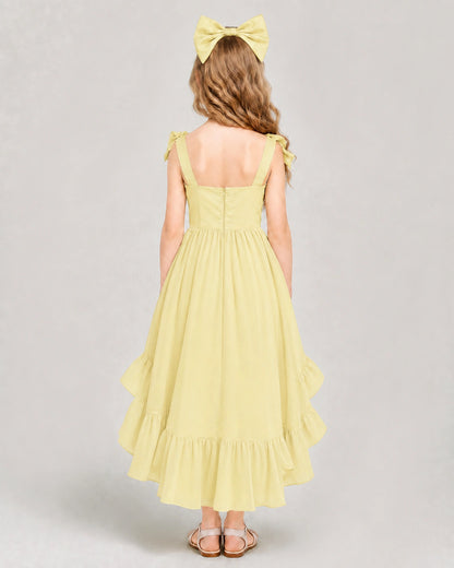 Dideyttawl Blush Pink Girl Formal Dress | Spaghetti Strap High Low Chiffon Gown