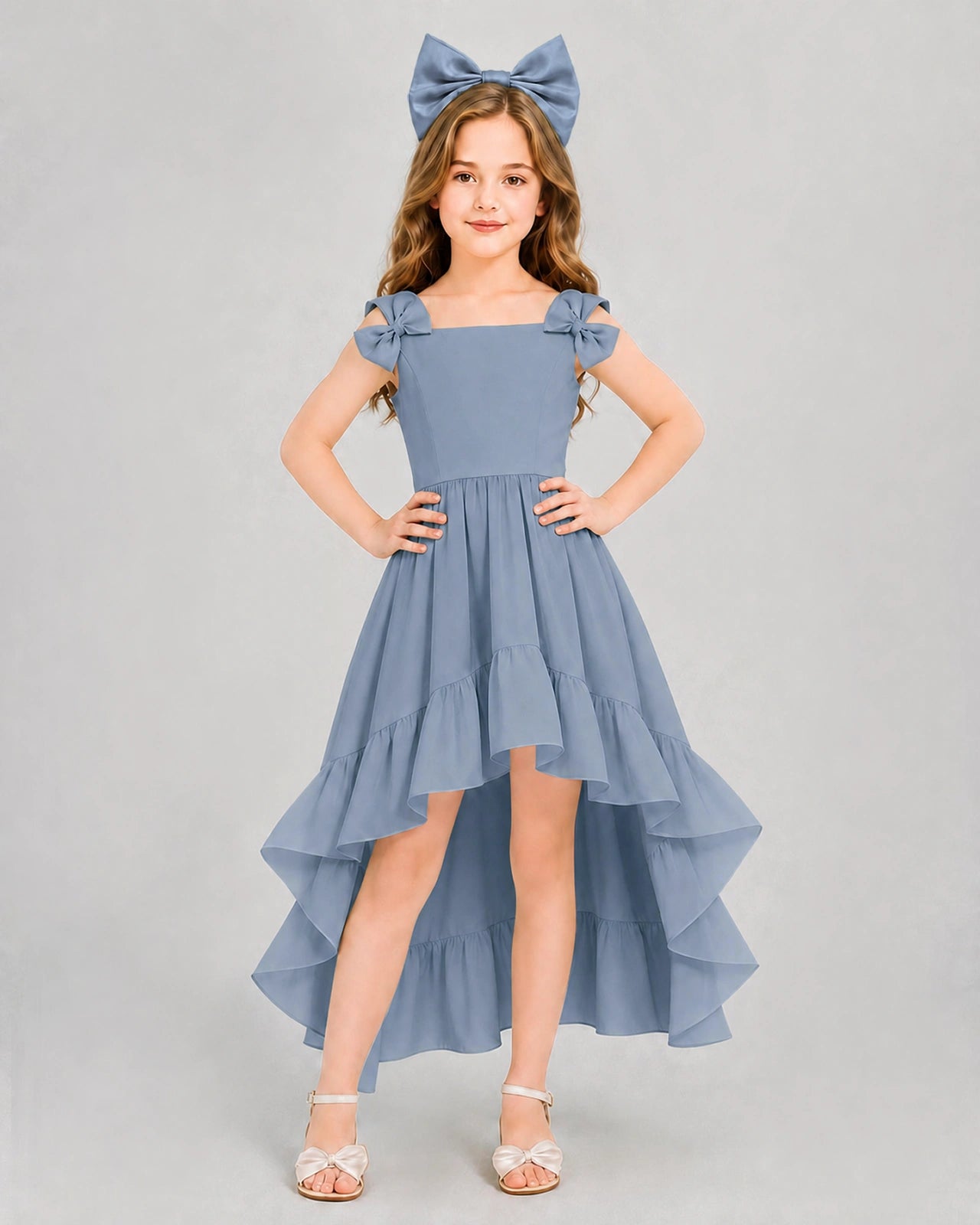 Dideyttawl Blush Pink Girl Formal Dress | Spaghetti Strap High Low Chiffon Gown