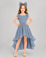 Dusty Blue Chiffon A-line Girls Formal Dress Front View