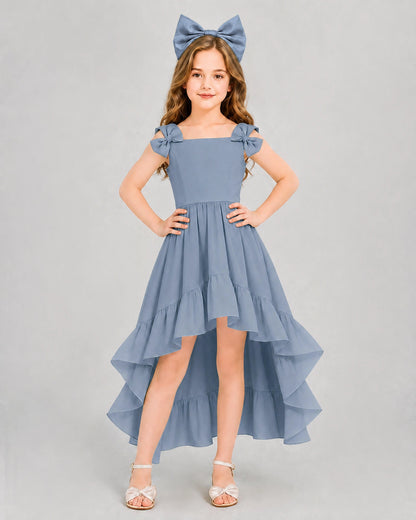 Dideyttawl Blush Pink Girl Formal Dress | Spaghetti Strap High Low Chiffon Gown