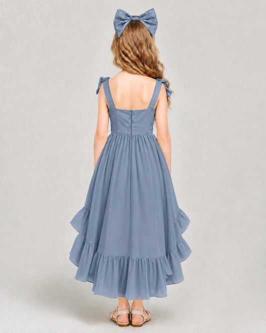Dusty Blue Chiffon A-line Girls Formal Dress Back View