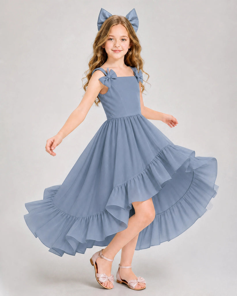 Dusty Blue Chiffon A-line Girls Formal Dress Front View