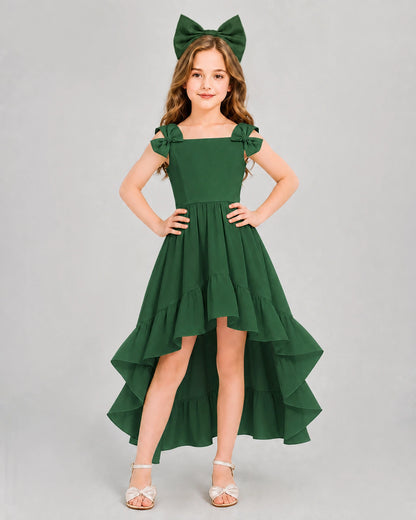 Dideyttawl Blush Pink Girl Formal Dress | Spaghetti Strap High Low Chiffon Gown