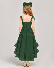 Dideyttawl Blush Pink Girls Formal Dress Spaghetti Strap High Low Chiffon Gown