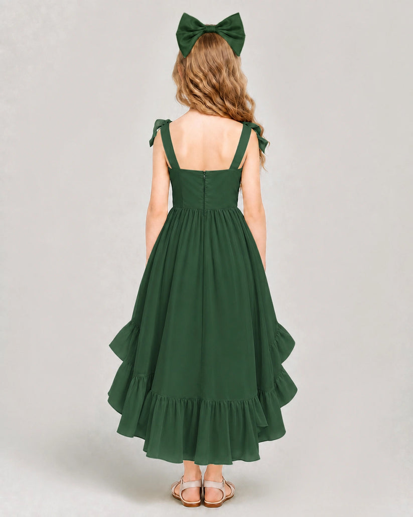 Emerald Green Chiffon A-line Girls Formal Dress Back View