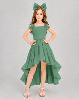 Eucalyptus Chiffon High-Low Girls Formal Dress Front View