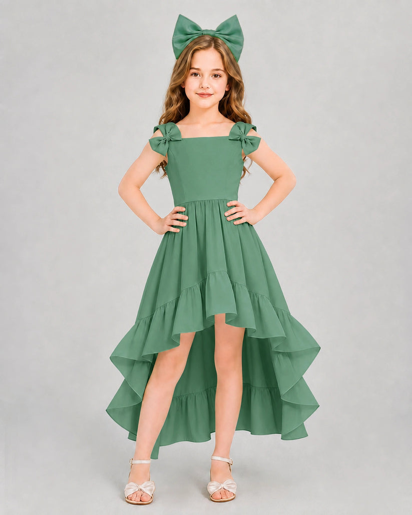 Eucalyptus Chiffon High-Low Girls Formal Dress Front View