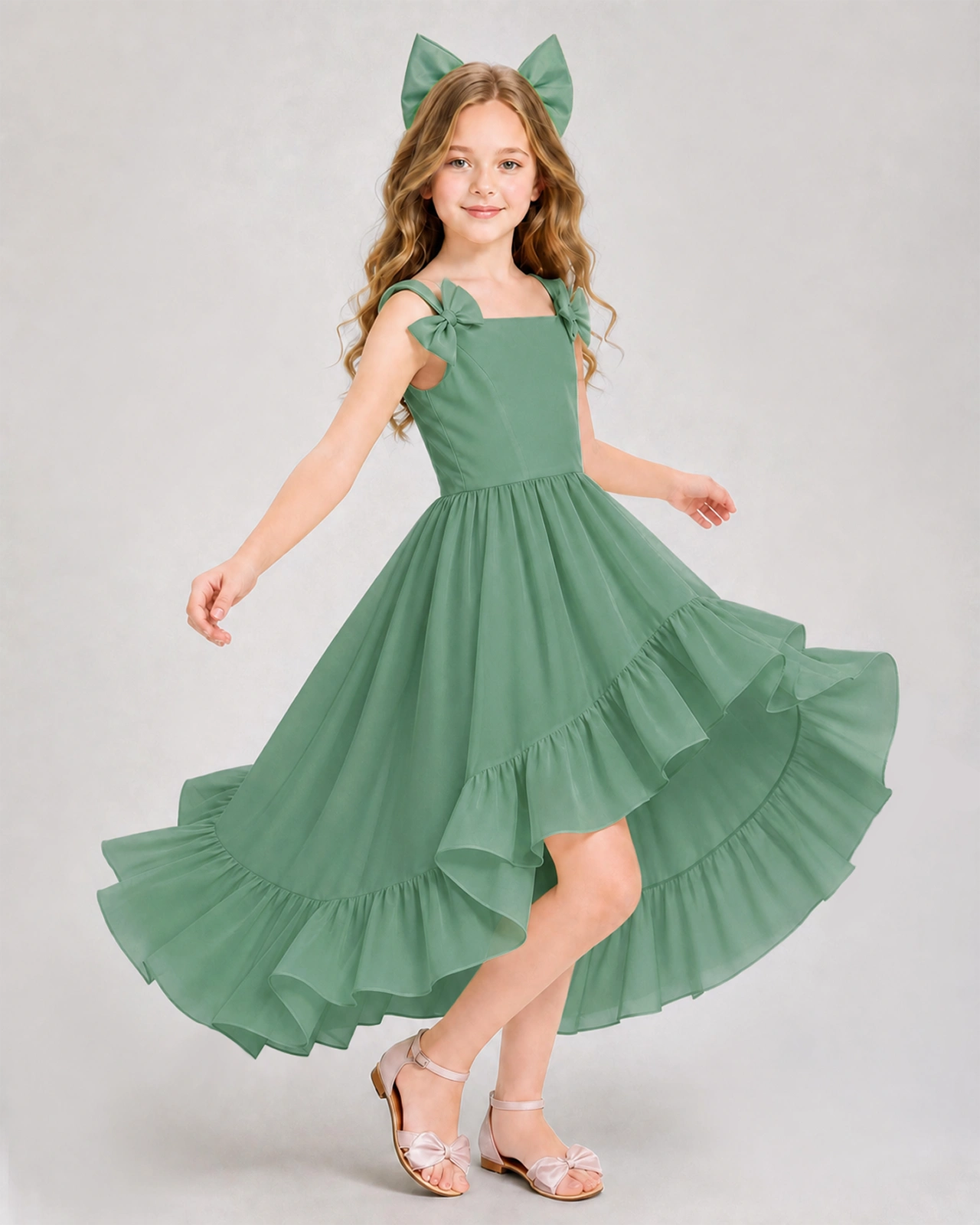 Dideyttawl Blush Pink Girl Formal Dress | Spaghetti Strap High Low Chiffon Gown