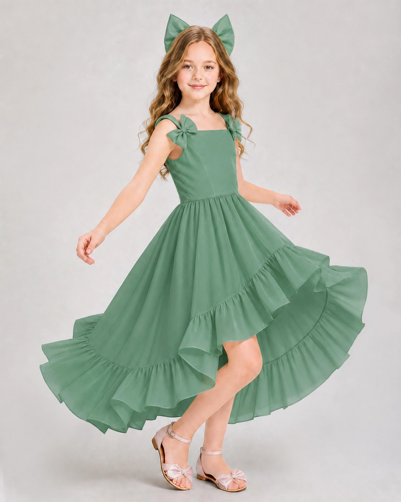 Eucalyptus Chiffon A-line Girls Formal Dress Front View