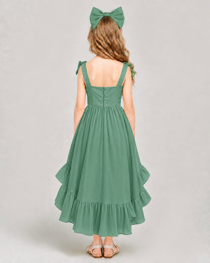Dideyttawl Blush Pink Girl Formal Dress | Spaghetti Strap High Low Chiffon Gown