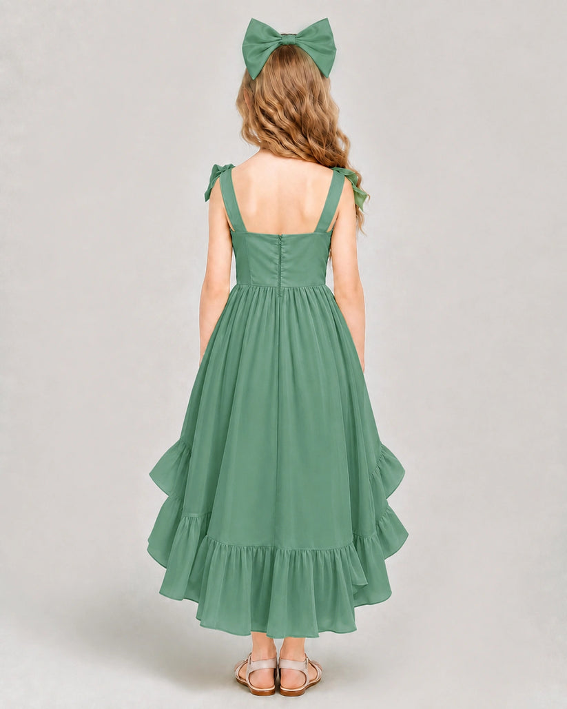 Eucalyptus Chiffon A-line Girls Formal Dress Back View