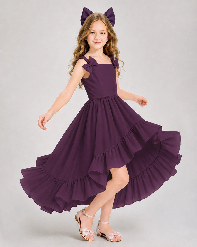 Grape Chiffon A-line Girls Formal Dress Front View