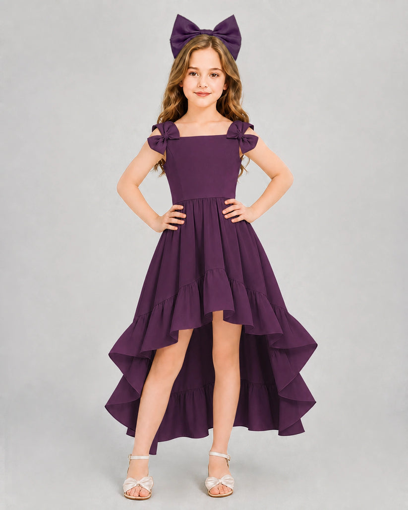 Grape Chiffon High-Low Girls Formal Dress Front View