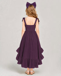 Dideyttawl Blush Pink Girls Formal Dress Spaghetti Strap High Low Chiffon Gown