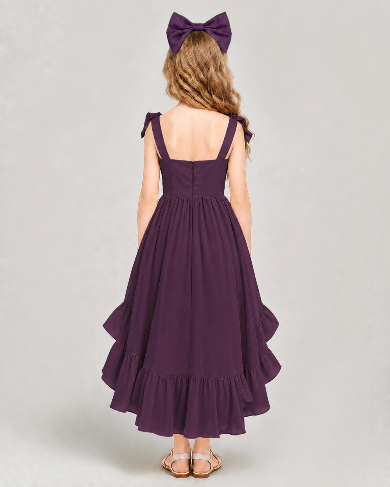 Dideyttawl Blush Pink Girls Formal Dress Spaghetti Strap High Low Chiffon Gown
