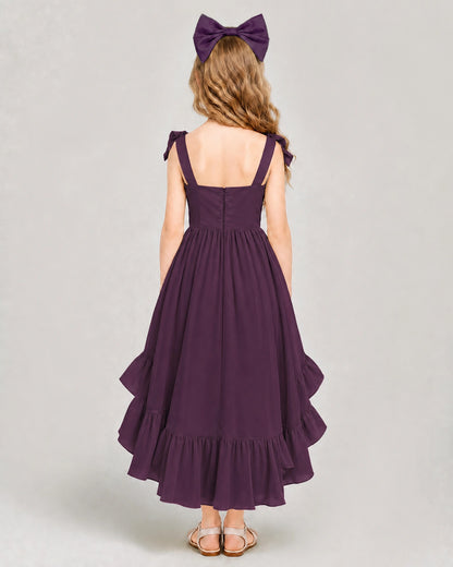 Dideyttawl Blush Pink Girl Formal Dress | Spaghetti Strap High Low Chiffon Gown