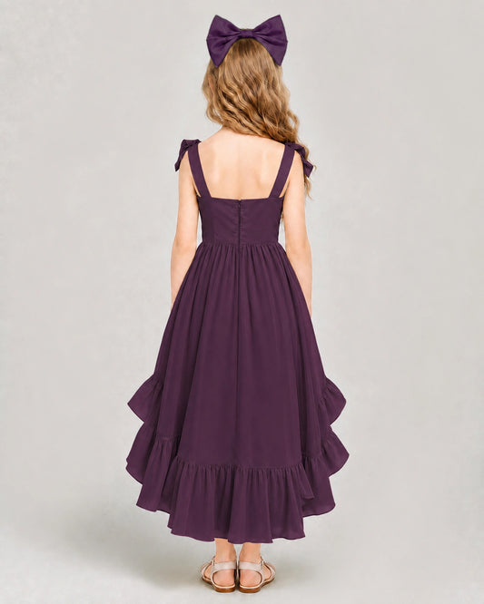 Grape Chiffon A-line Girls Formal Dress Back View