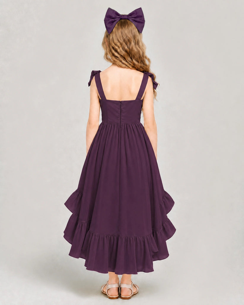 Grape Chiffon A-line Girls Formal Dress Back View
