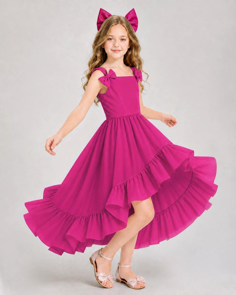 Hot Pink Satin A-line Girls Formal Dress Front View