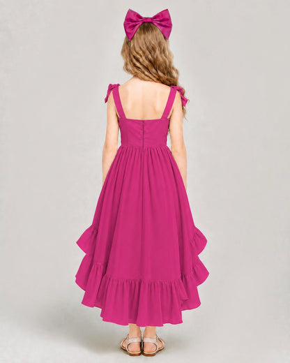 Dideyttawl Blush Pink Girl Formal Dress | Spaghetti Strap High Low Chiffon Gown