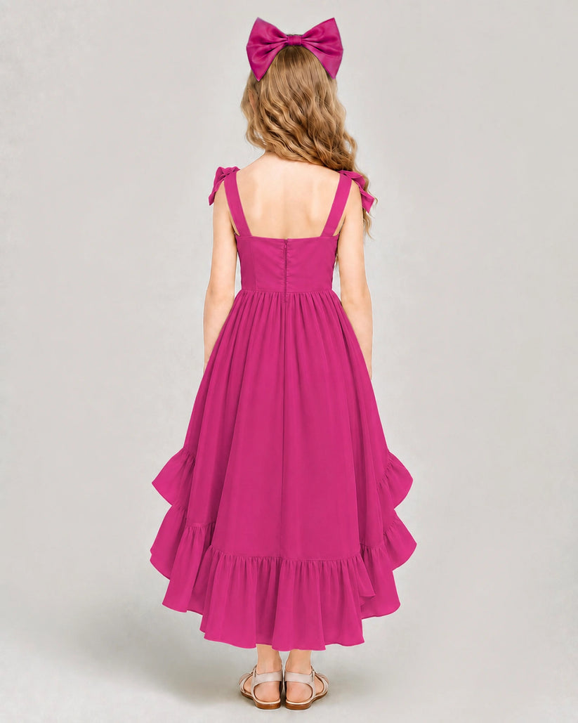 Hot Pink Satin A-line Girls Formal Dress Back View