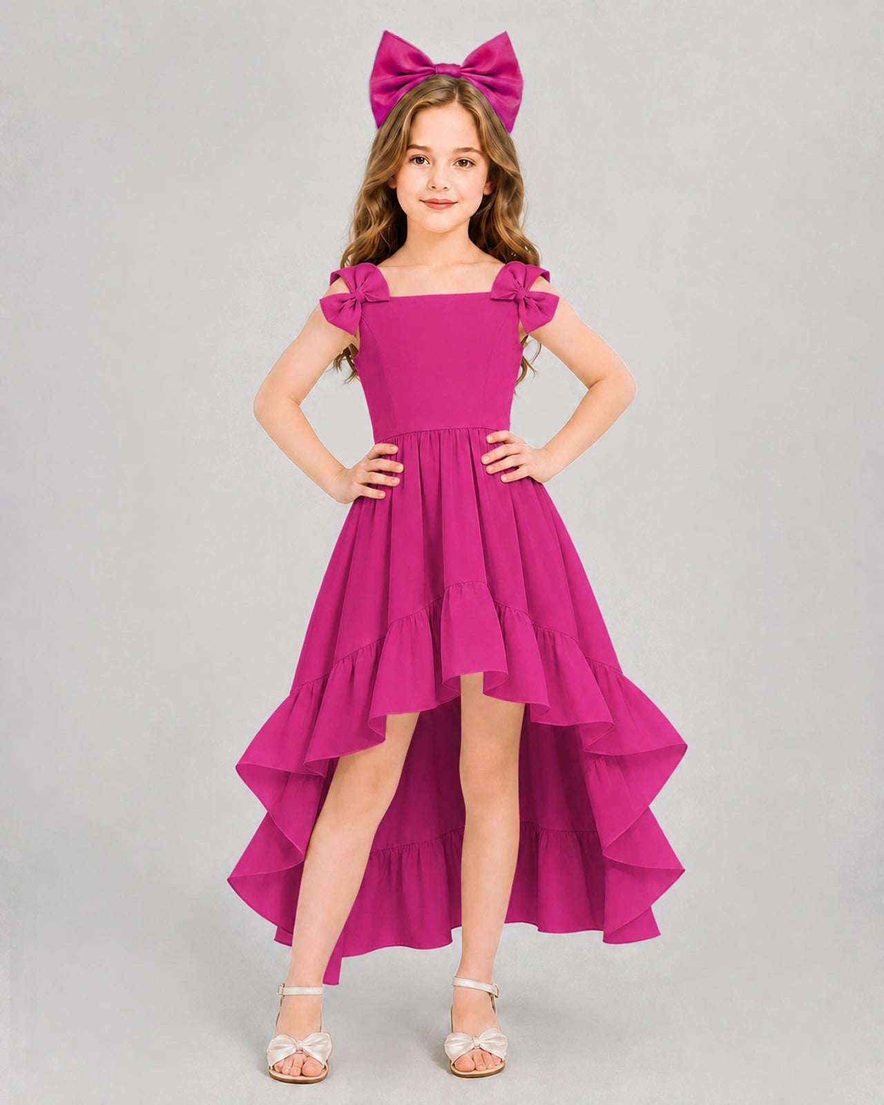 Dideyttawl Blush Pink Girl Formal Dress | Spaghetti Strap High Low Chiffon Gown