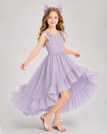 Dideyttawl Blush Pink Girls Formal Dress Spaghetti Strap High Low Chiffon Gown