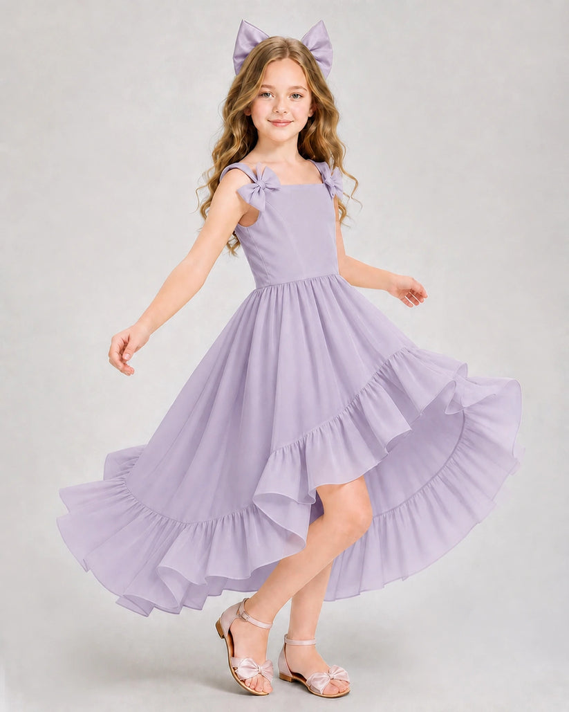 Lavender Chiffon A-line Girls Formal Dress Front View