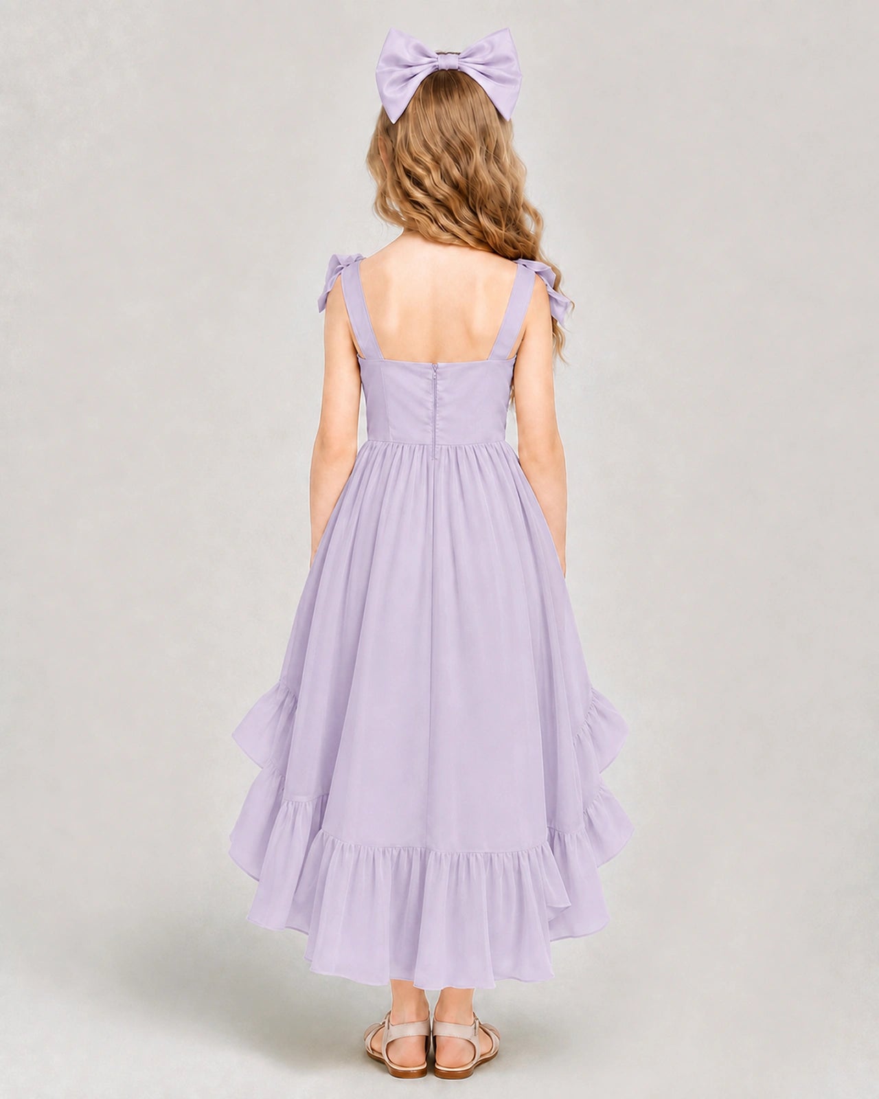 Dideyttawl Blush Pink Girl Formal Dress | Spaghetti Strap High Low Chiffon Gown