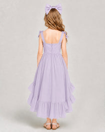 Dideyttawl Blush Pink Girls Formal Dress Spaghetti Strap High Low Chiffon Gown