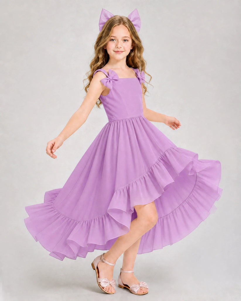 Lilac Chiffon A-line Girls Formal Dress Front View