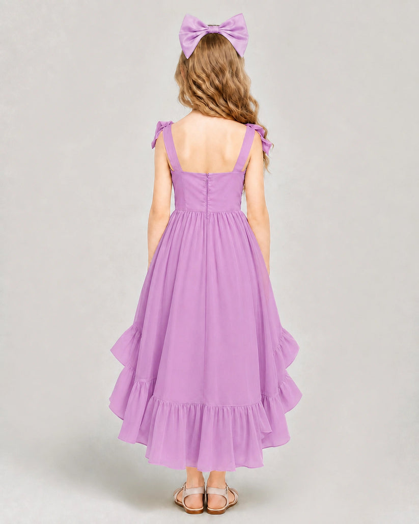 Lilac Chiffon A-line Girls Formal Dress Back View